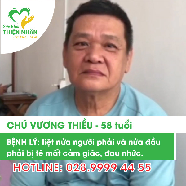 Liệt nửa người phải và nửa đầu phải bị tê mất cảm giác điều trị hiệu bằng tác động cột sống kết hợp diện chẩn- chú Vương Thiều